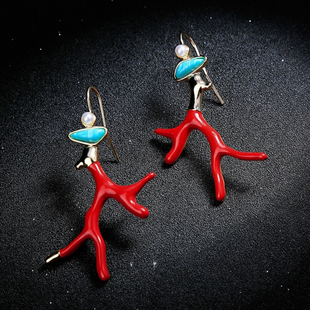 New Red Coral Resin Earrings